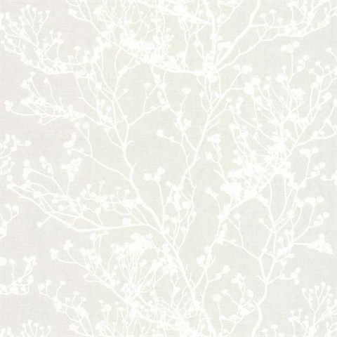 Beige Budding Tree Branch Silhouette Wallpaper