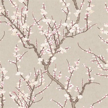 Beige Cherry Blossom Large Print Tree Wallpaper