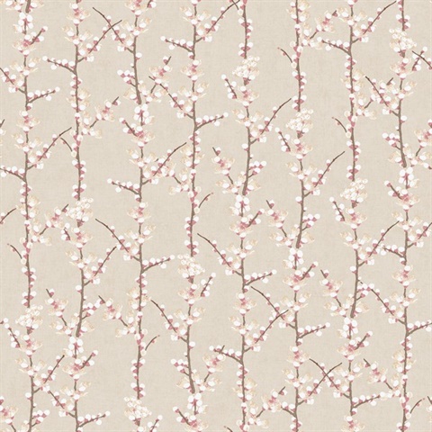 Beige Cherry Blossom Vertical Tree Wallpaper