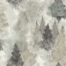 Beige, Cream & Grey Commercial Watercolor Forest Wallpaper
