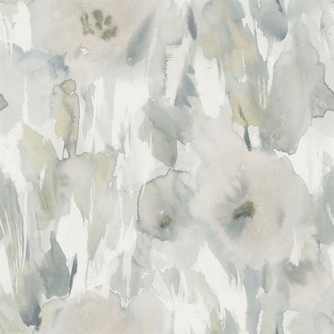 Beige, Cream & Grey Commercial Watercolor Floral Wallpaper