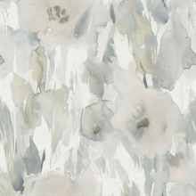 Beige, Cream & Grey Commercial Watercolor Floral Wallpaper
