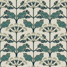 Beige & Dark Green Tracery Blooms Wallpaper