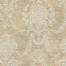 Beige Distressed Damask Wallpaper