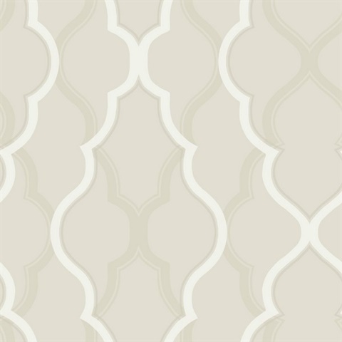 Beige Double Damask Metallic Ogee Wallpaper