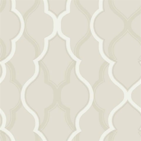 Beige Double Damask Metallic Ogee Wallpaper