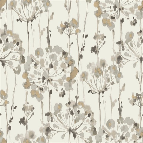 Beige Flourish Watercolor Ikat Floral Wallpaper