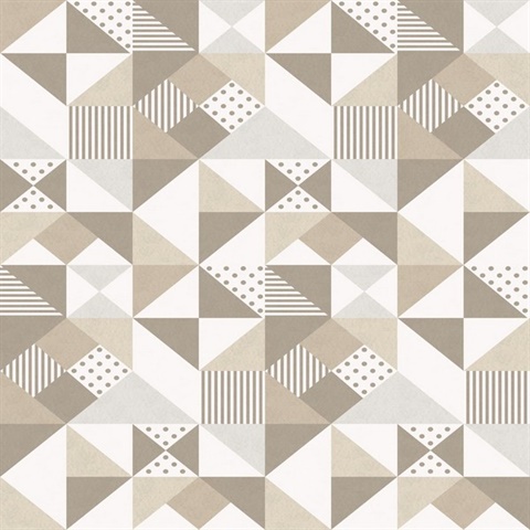 Beige Geometric Triangle, Square, & Dots Wallpaper