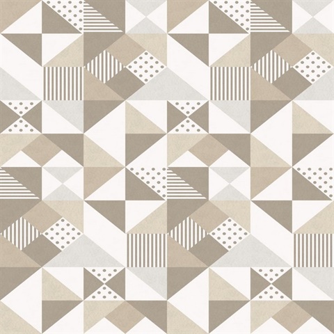 Beige Geometric Triangle, Square, & Dots Wallpaper