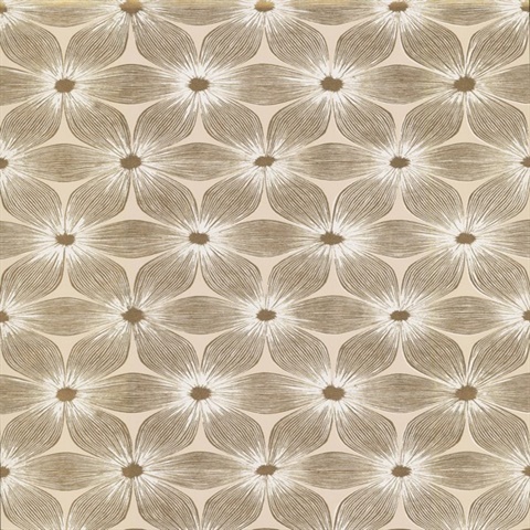 Beige & Gold Everlasting Foil Floral Trellis Wallpaper