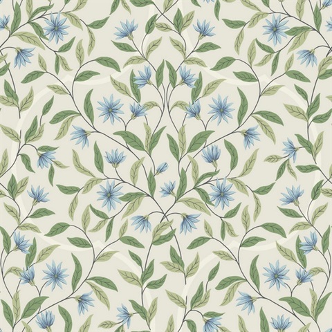 Beige & Green Jasmine Vine Leaf Wallpaper