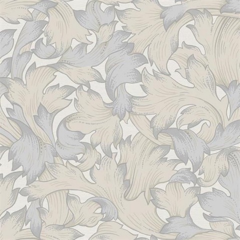 Beige & Grey Acanthus Toss Wallpaper