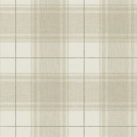 Beige, Grey & White Textured Plaid Wallpaper