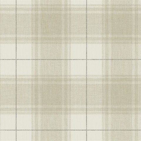 Beige, Grey & White Textured Plaid Wallpaper