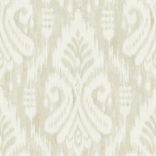 Beige Hawthorne Ikat Weathered Damask Wallpaper