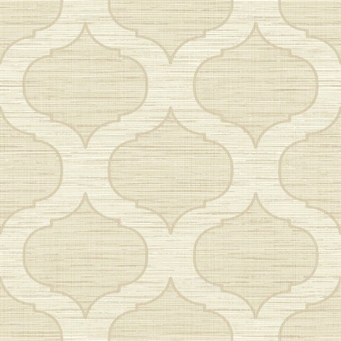 Beige Large Ogee On Textured Textile Strings Background Wallpaper