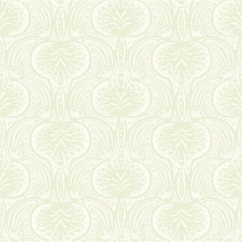 Beige Lotus Palm Paisley Wallpaper