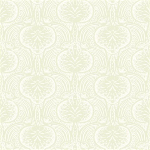 Beige Lotus Palm Paisley Wallpaper