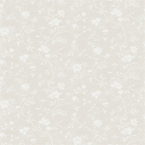 Beige Magnolia Floral Vine Wallpaper