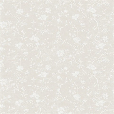 Beige Magnolia Floral Vine Wallpaper