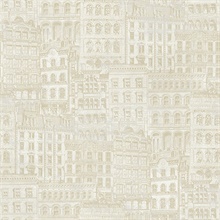 Beige Old Boston City Houses Wallpaper