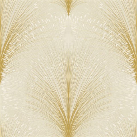 Beige Papyrus Plume Metallic Textured Leaf Damask Wallpaper