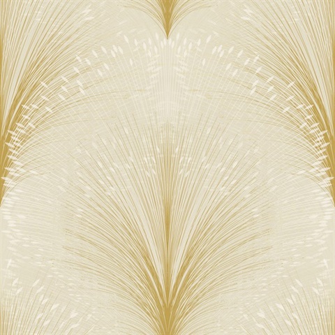 Beige Papyrus Plume Metallic Textured Leaf Damask Wallpaper