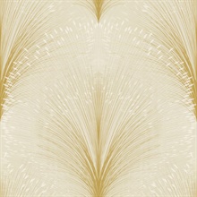 Beige Papyrus Plume Metallic Textured Leaf Damask Wallpaper