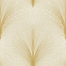 Beige Papyrus Plume Metallic Textured Leaf Damask Wallpaper