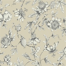 Beige Passion Flower Toile Wallpaper