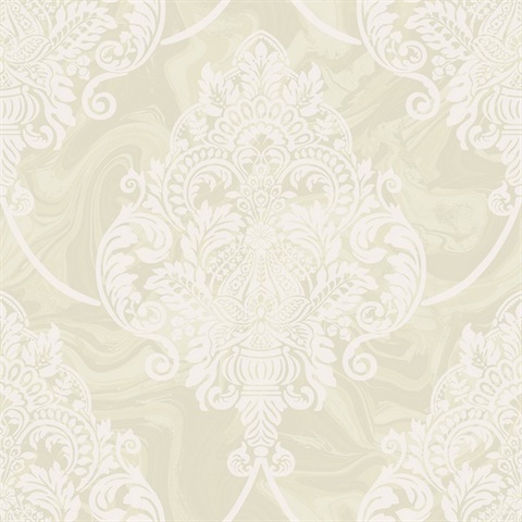 Beige Raised Large Textured Damask Wallpaper