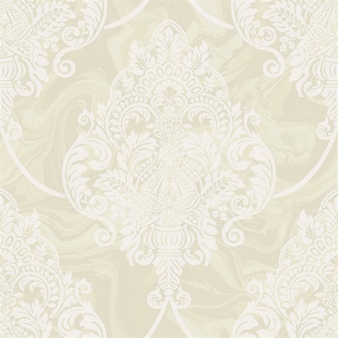 Beige Raised Large Textured Damask Wallpaper