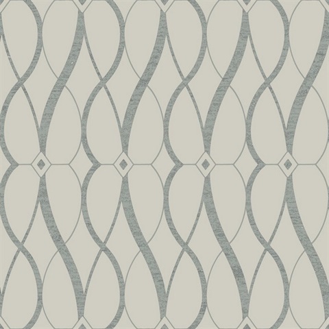 Beige & Silver Art Deco Geometric Hourglass Wallpaper