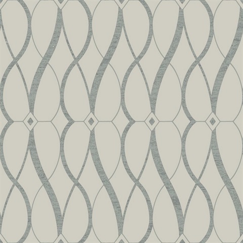 Beige & Silver Art Deco Geometric Hourglass Wallpaper