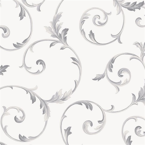 Beige & Silver Classic Scroll Wallpaper