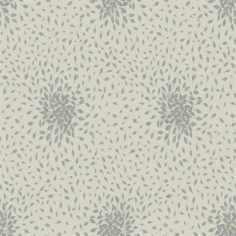 Beige & Silver Textured Scattered Leaves Wallpaper