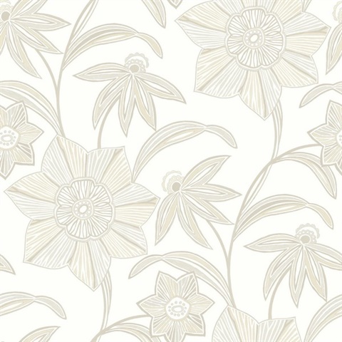 Beige Star Flower Coastal Floral Wallpaper