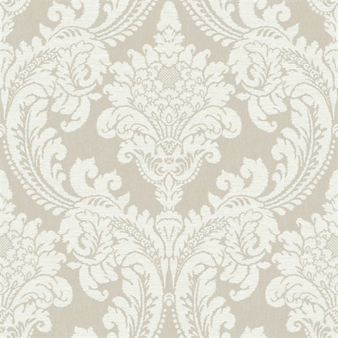 Beige Tapestry Acanthus Damask Wallpaper