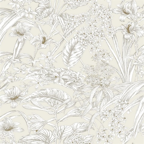 Beige & Taupe Orchid Conservatory Toile Wallpaper