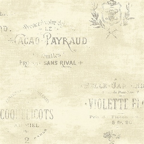 Beige Vintage Fresh Labels Wallpaper