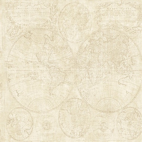 Beige Vintage World Map Wallpaper