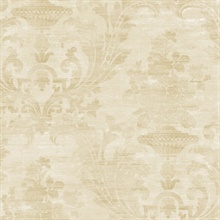 Beige Weathered Linen Damask Wallpaper