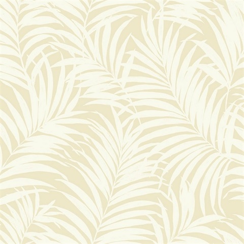 Beige & White Commercial Tropical Palm Leaves Wallpaper