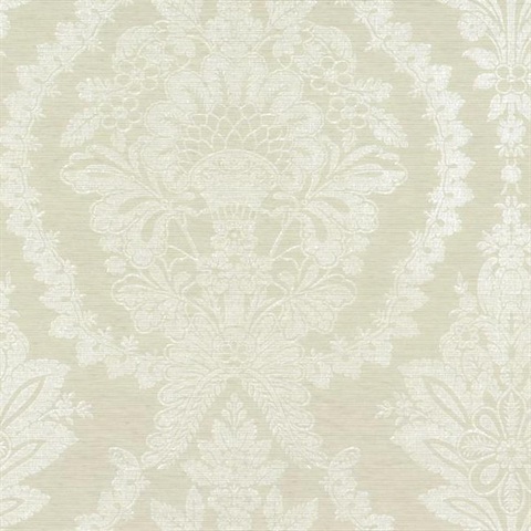 Beige & White Heritage Damask Wallpaper