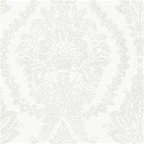 Beige & White Heritage Damask Wallpaper