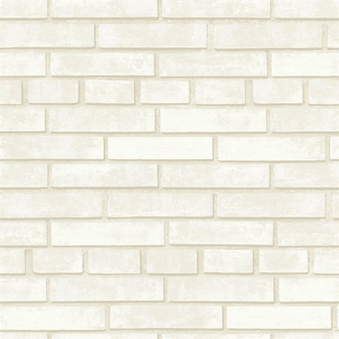 Beige & White Modern Brick Non Textured Wallpaper