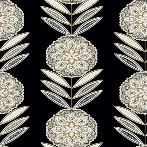 Belle Black tie Modern Medallion Wallpaper