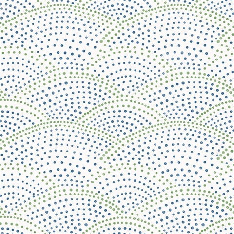 Bennett Blue Dotted Scallop Wallpaper