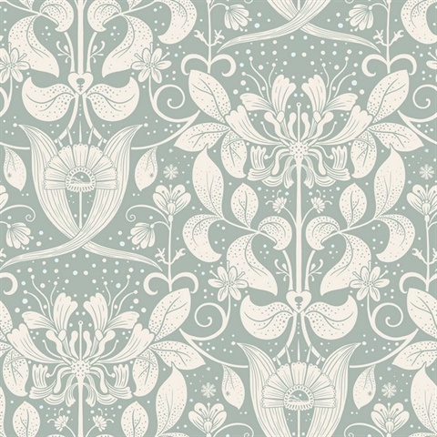 Berit Blue Floral Crest Wallpaper