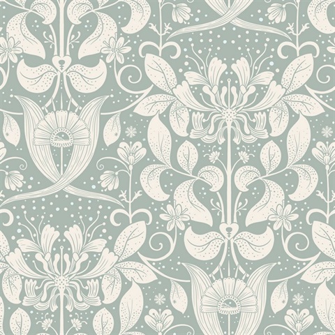 Berit Blue Floral Crest Wallpaper